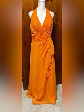 burnt orange bridesmaid dresses david's bridal Long Bridesmaid Dress with Ribbon Waist Style 4XLF19328, Sienna, 8